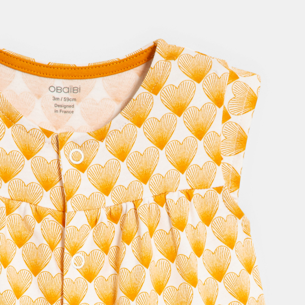 جمبسوت قصيرة بطبعة قلوب، باللون الأصفر للفتيات الصغيرات